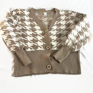 Joie Houndstooth Pleated puff sleeve Houndstooth Cardigan Sz M